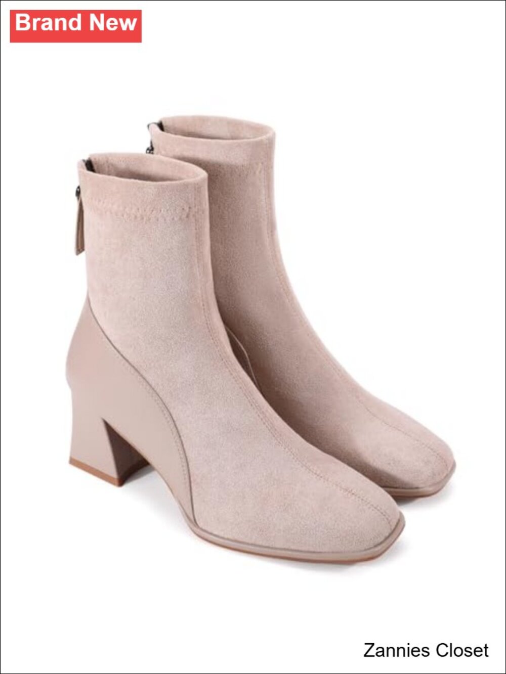 ✨ Square Toe Ankle Boots Block Heel Chelsea Mid Calf Booties Faux Suede